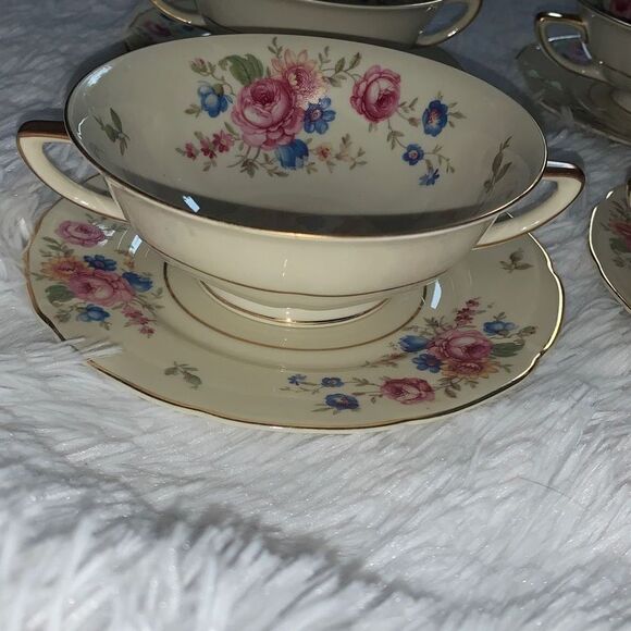 Vintage 1930’s Selb Bavaria Heinrich & Co Set of 4 Double Handles Soup Bowls - Picture 2 of 16